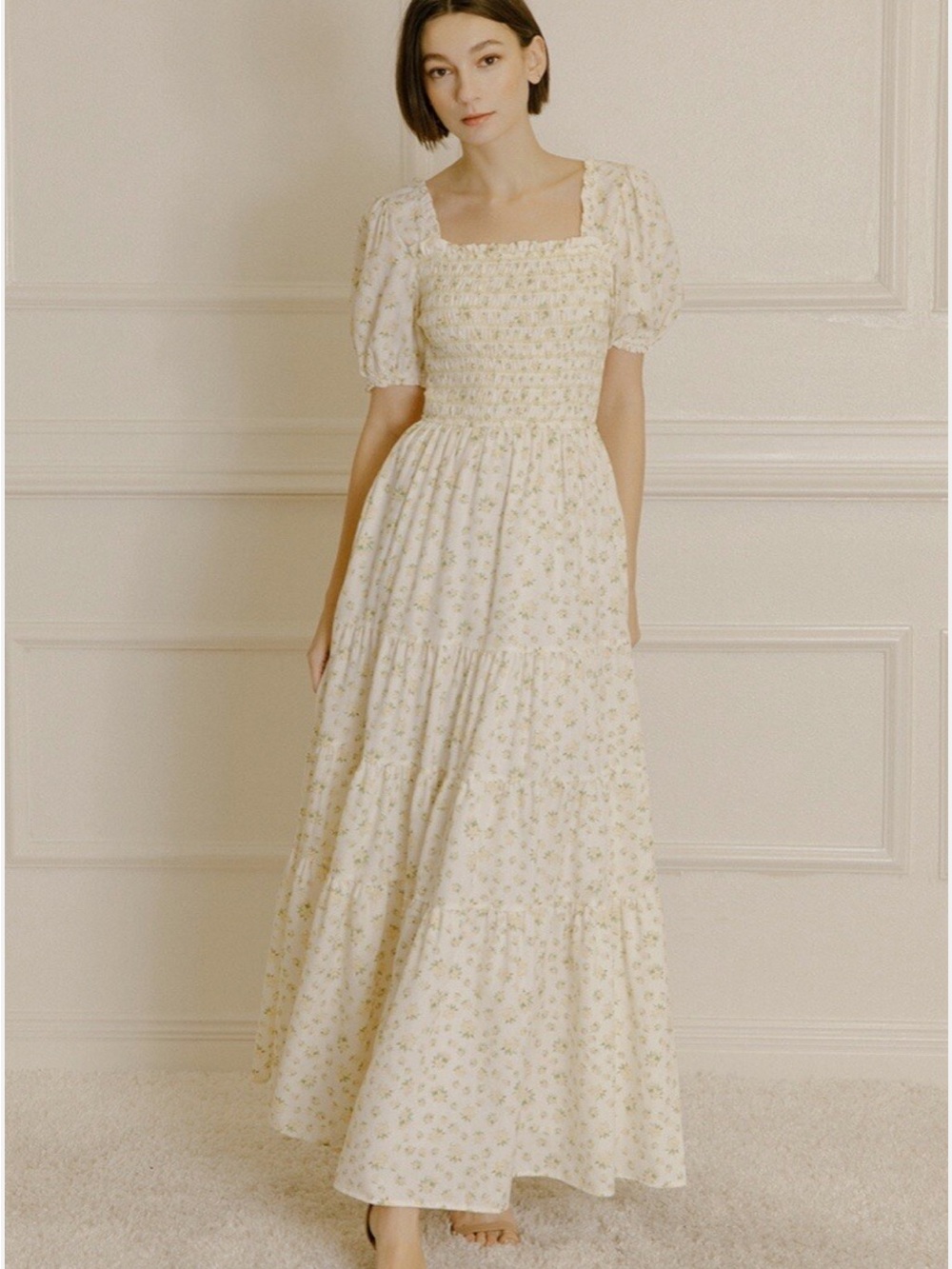 Storia Cream Maxi Dress with Yellow Floral Print